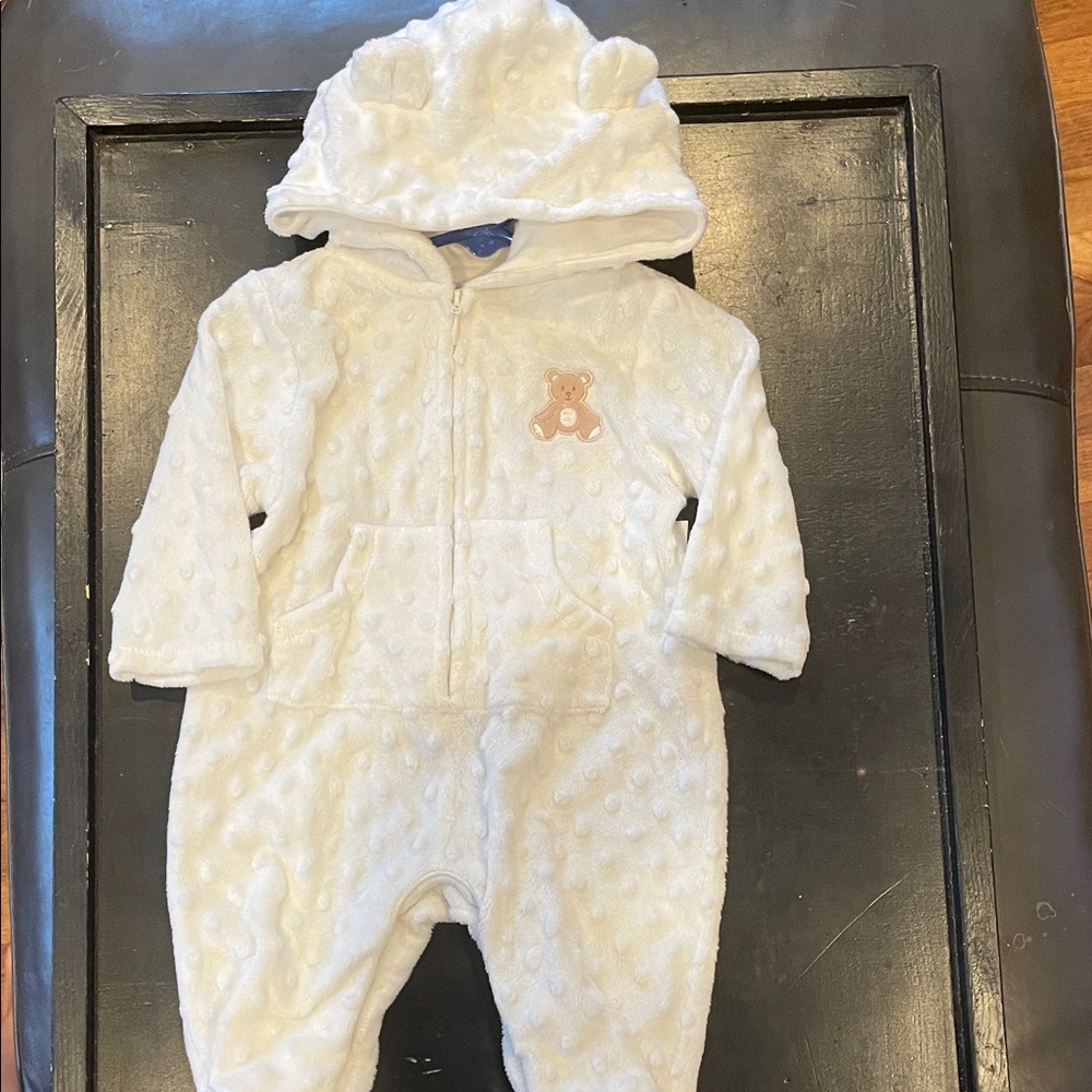 Adorable White Bear Hooded Baby Footie